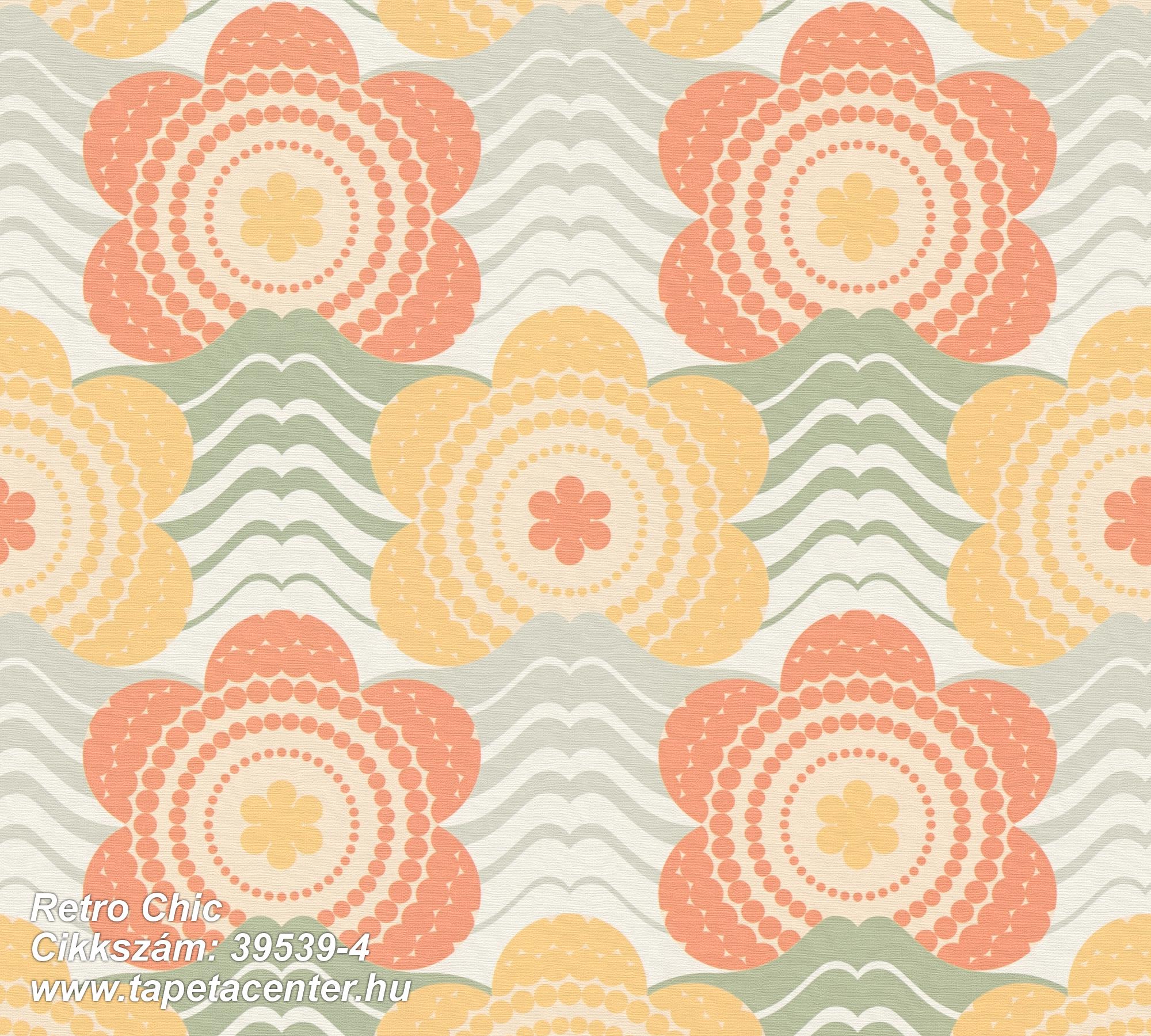 Retro,textil hatású,virágmintás,bézs-drapp,narancs-terrakotta,zöld,súrolható,vlies tapéta 